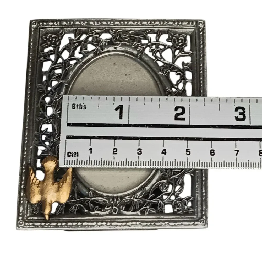 Silver Metal With Gold Dove Picture Frame Floral Vintage 1998 Roman Inc. 3.5x3